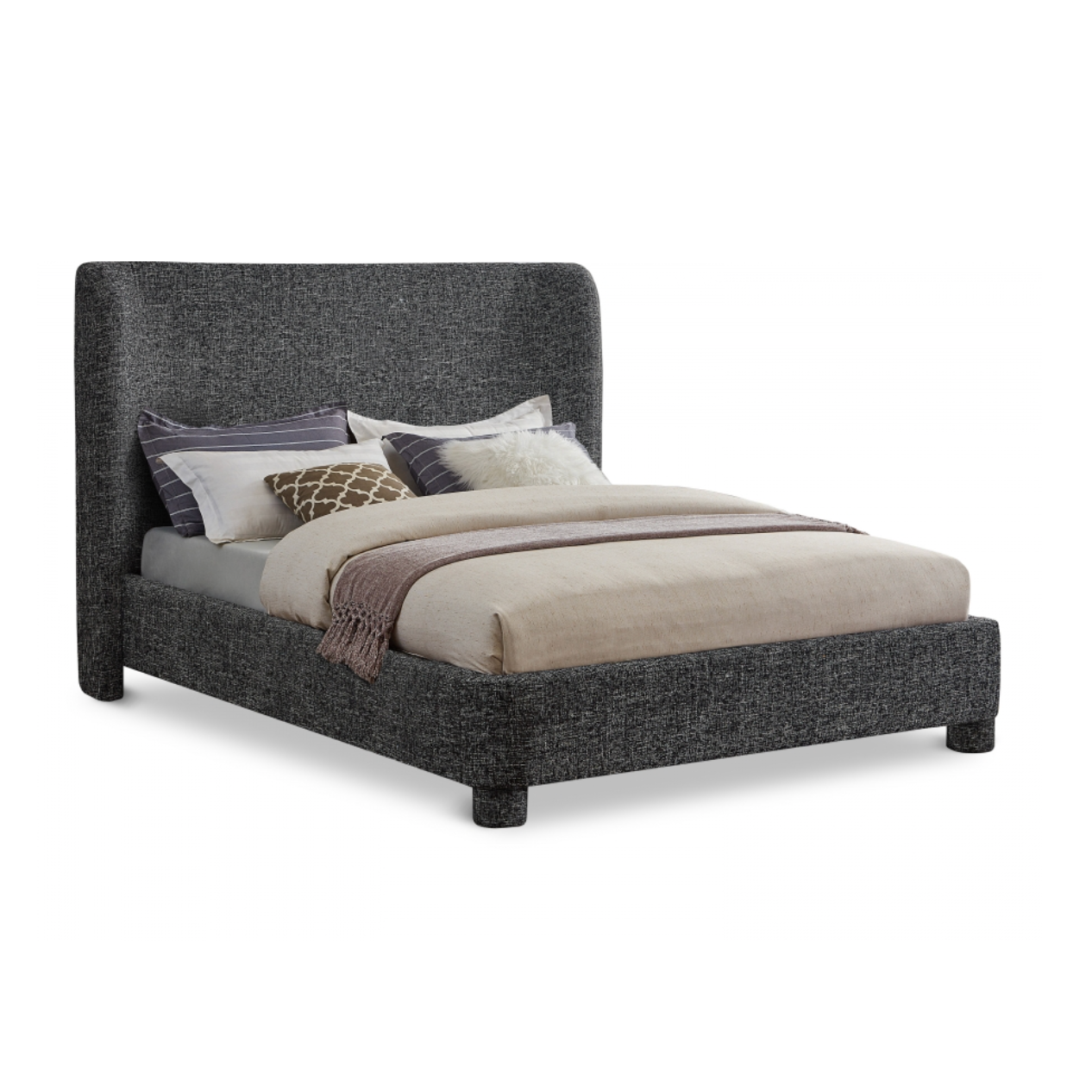 Penny Linen Textured Fabric Bed - Black