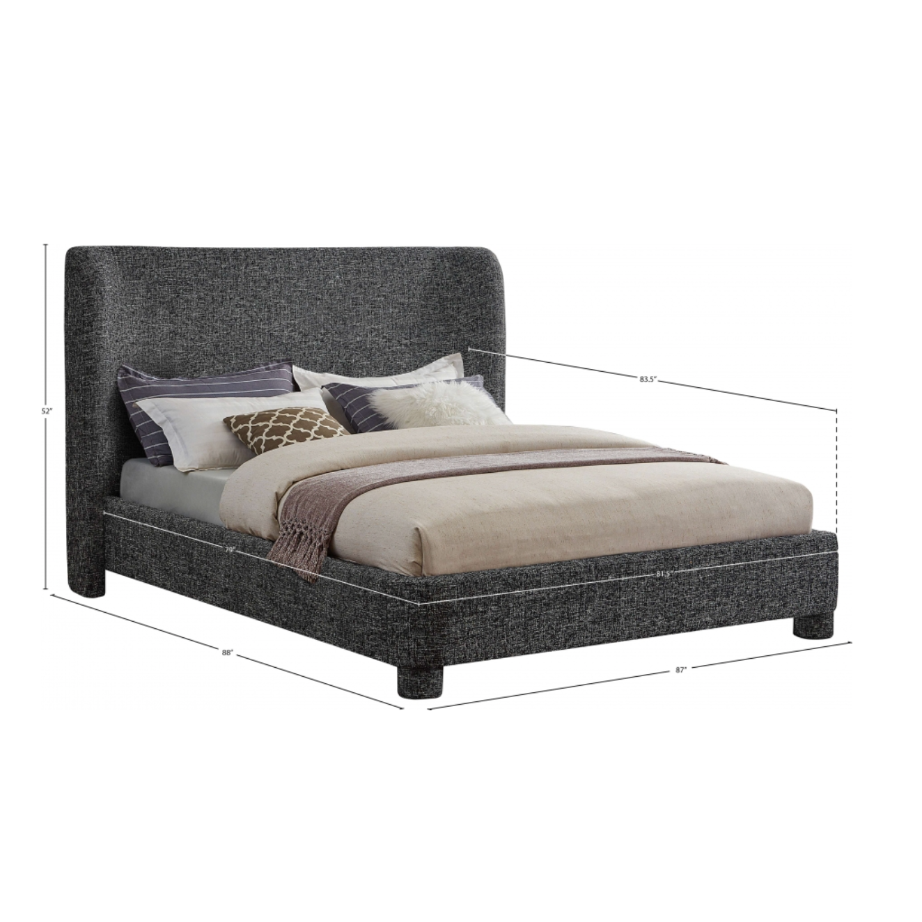 Penny Linen Textured Fabric Bed - Black