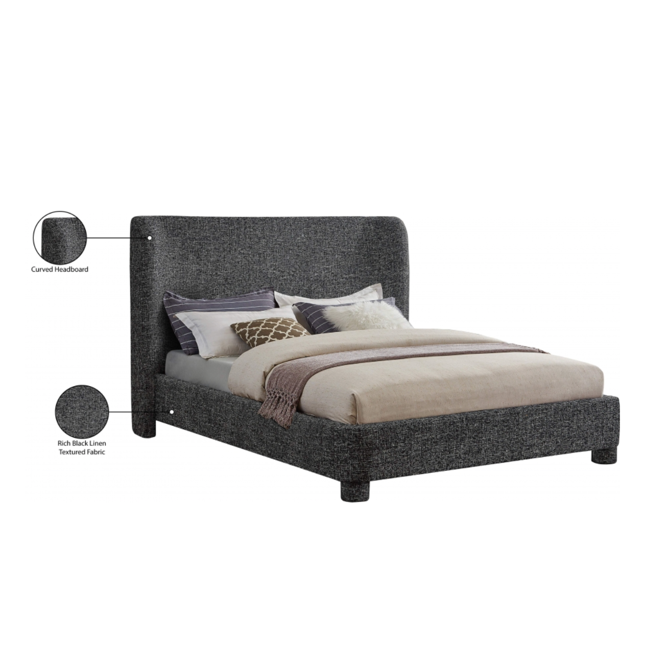 Penny Linen Textured Fabric Bed - Black