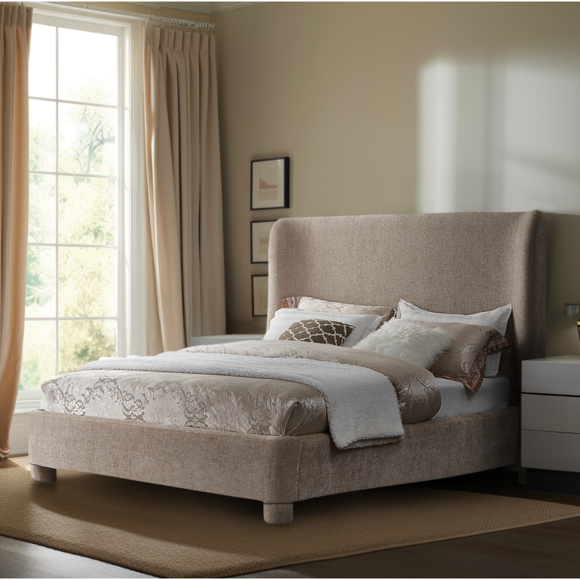 Penny Chenille Fabric Bed - Beige