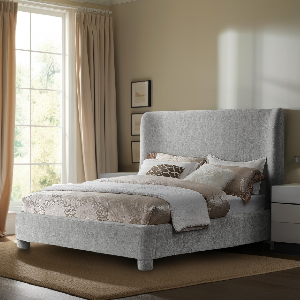 Penny Chenille Fabric Bed - Grey