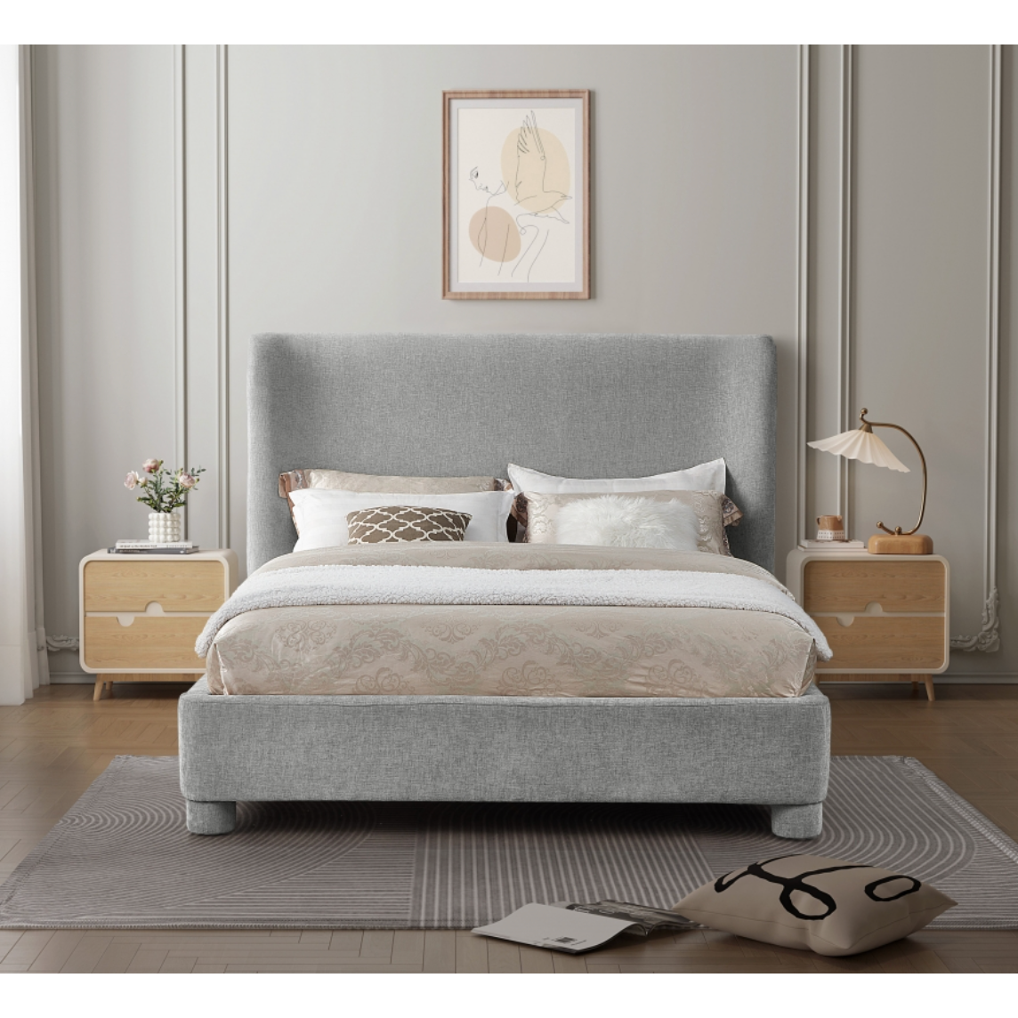 Penny Chenille Fabric Bed - Grey