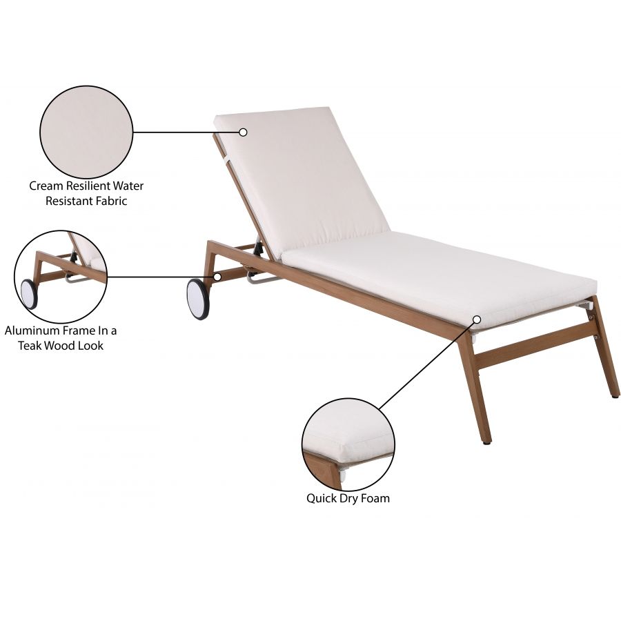 Maui Water Resistant Fabric Outdoor Patio Lounger - Cream