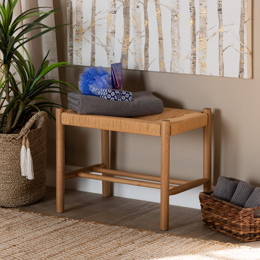 Saura Mid-Century Modern Oak Brown Accent Bench