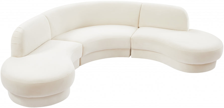 Rosa Velvet 3 Piece Sectional - Cream