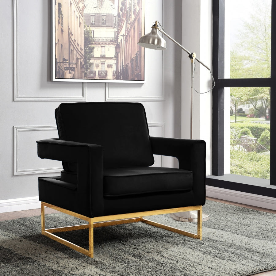 Noah Velvet Accent Chair - Black