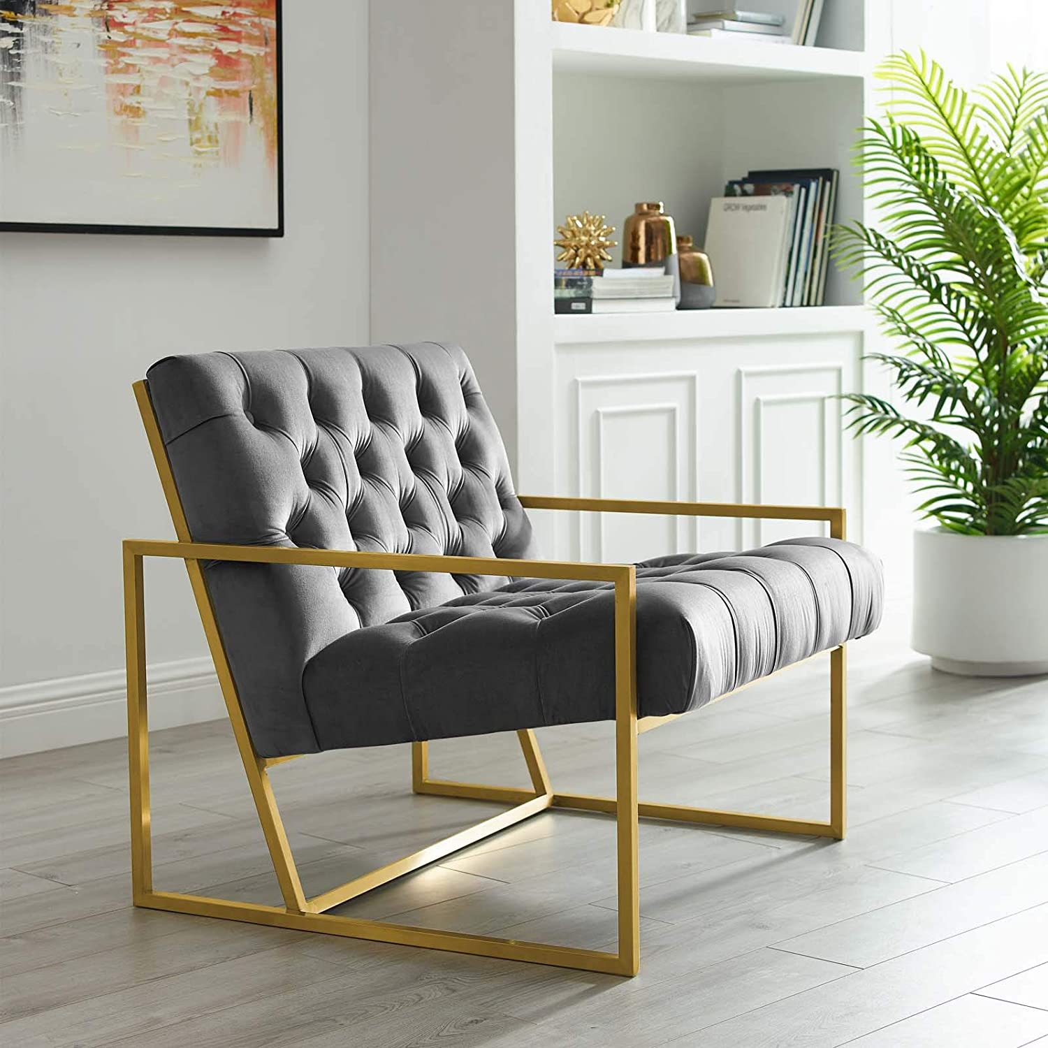 Bequest Gold Stainless Steel Velvet Chair - Gray