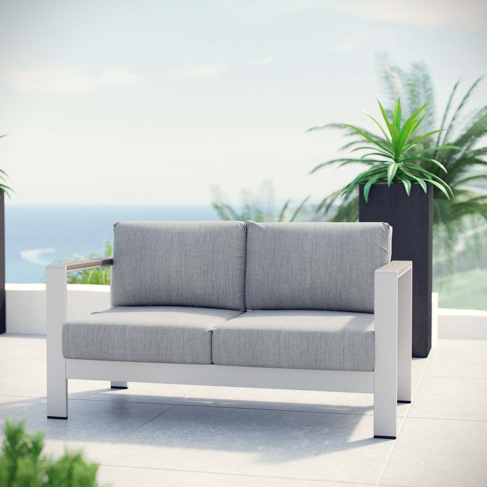 Shore Outdoor Patio Aluminum Loveseat - Gray