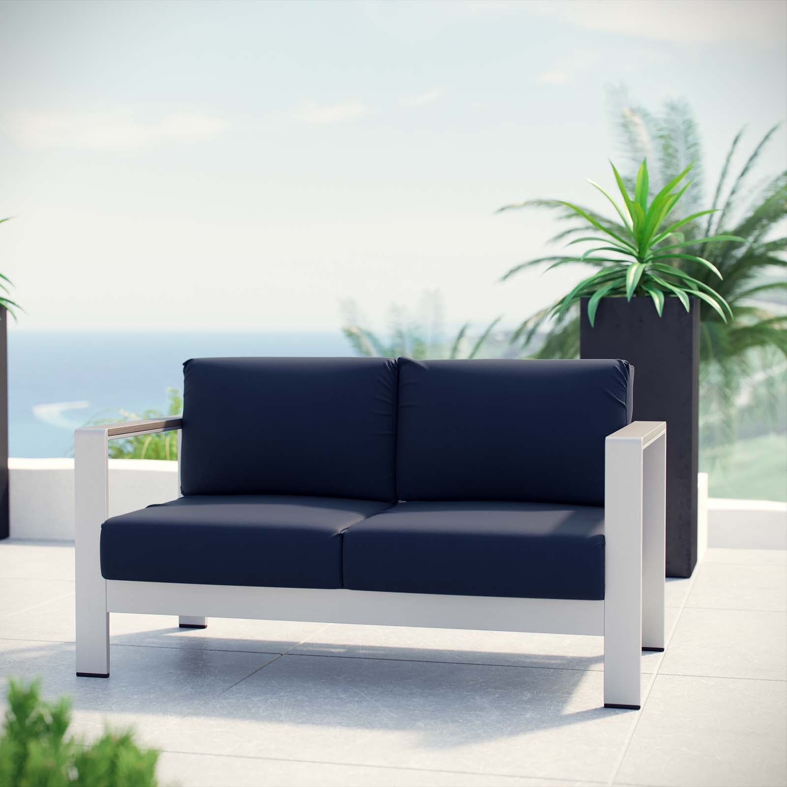 Shore Outdoor Patio Aluminum Loveseat - Navy