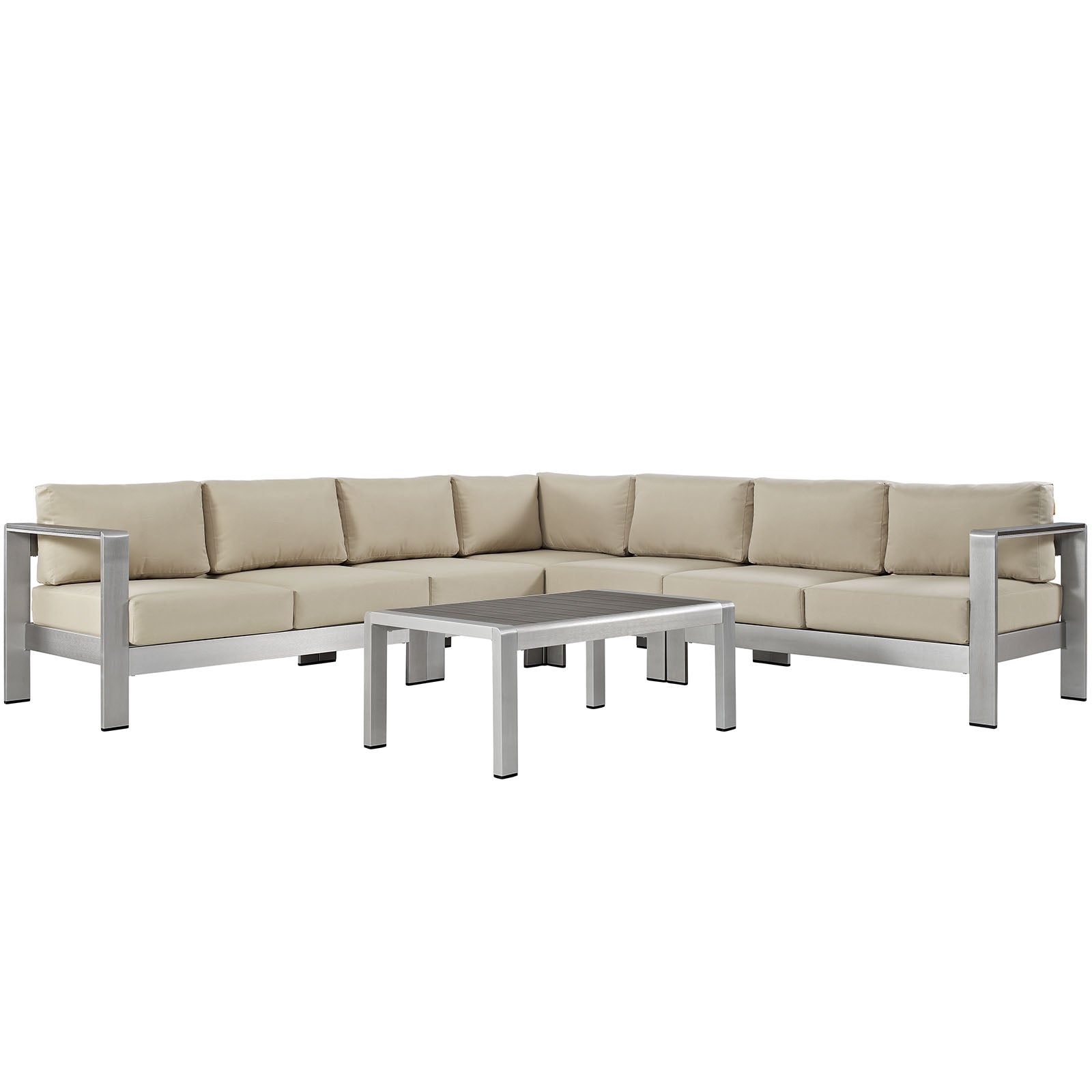 Shore 6 Piece Outdoor Patio Aluminum Sectional Sofa Set - Beige