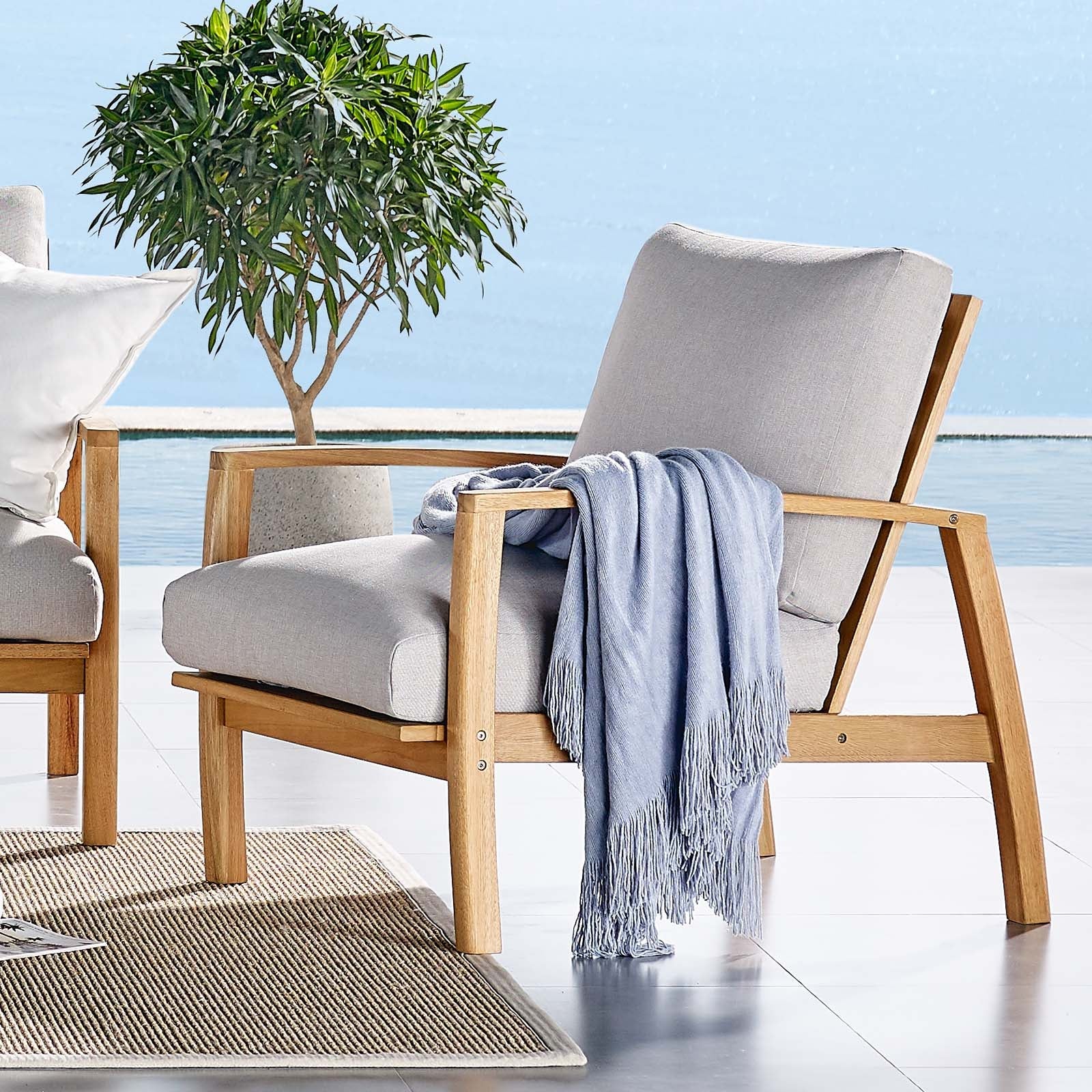 Orlean Outdoor Patio Eucalyptus Wood Lounge Armchair