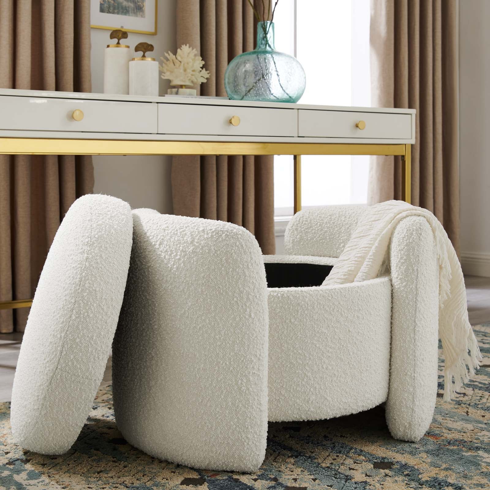 Nebula Boucle Upholstered Ottoman