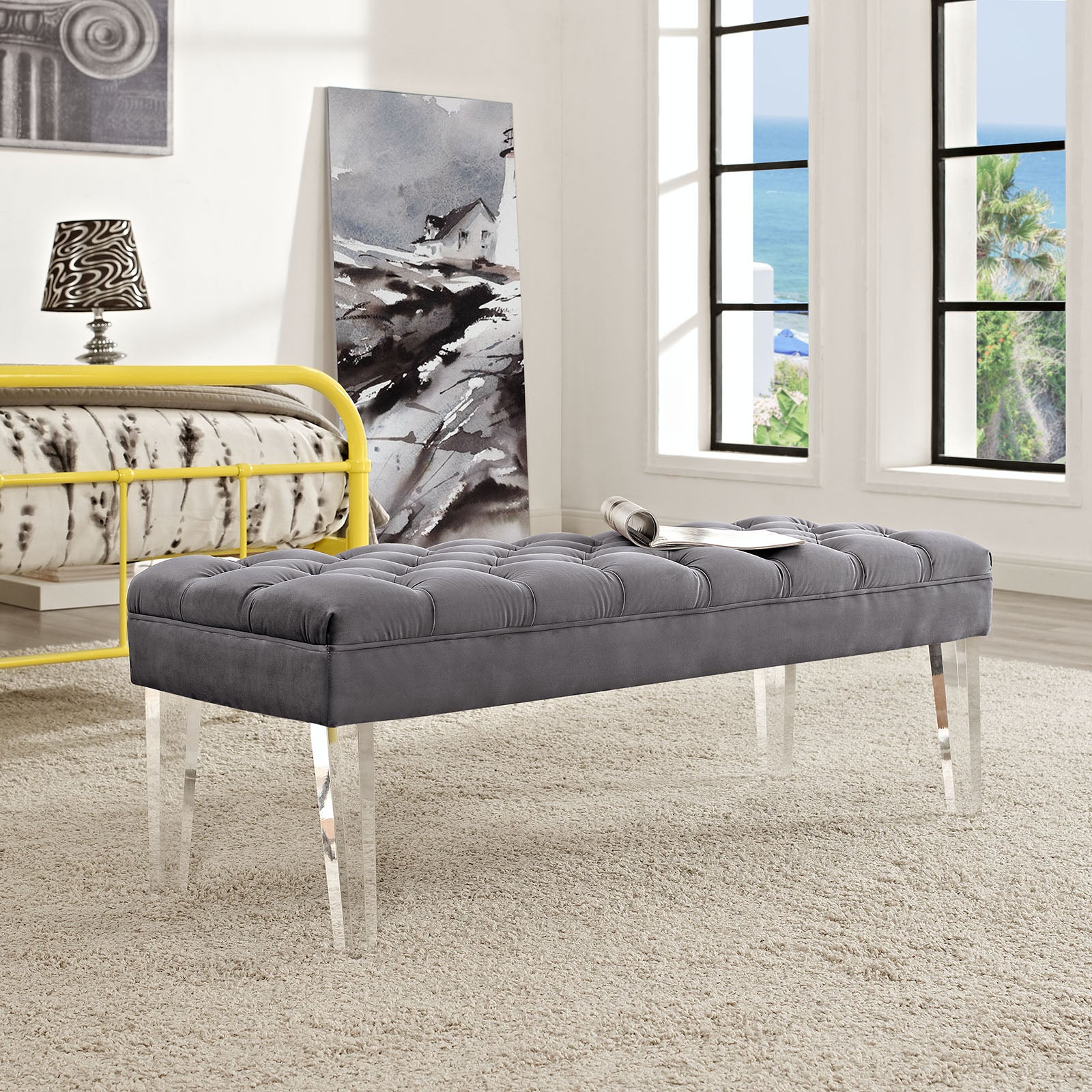 Valet Velvet Bench - Gray