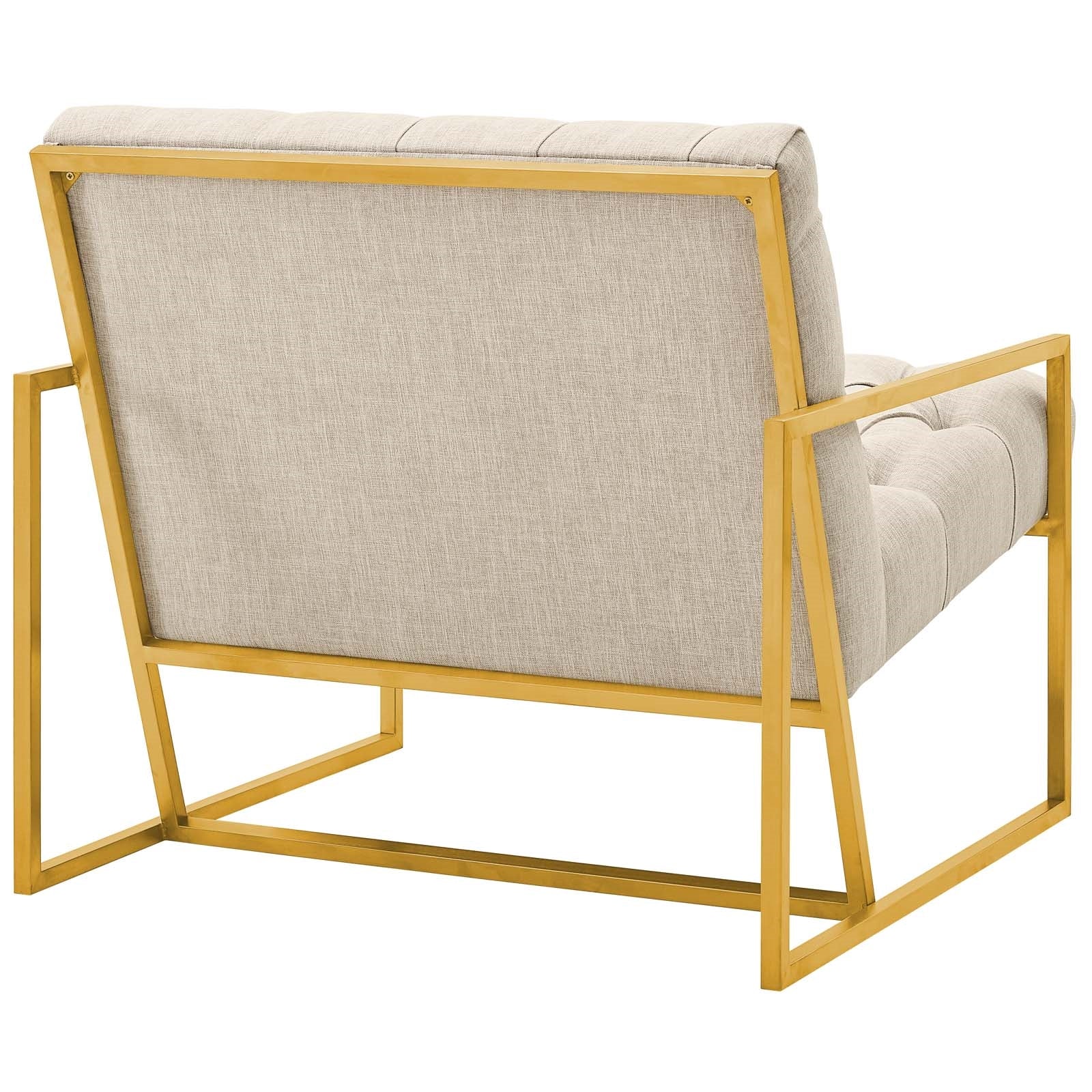 Bequest Gold Stainless Steel Upholstered Fabric Chair - Beige