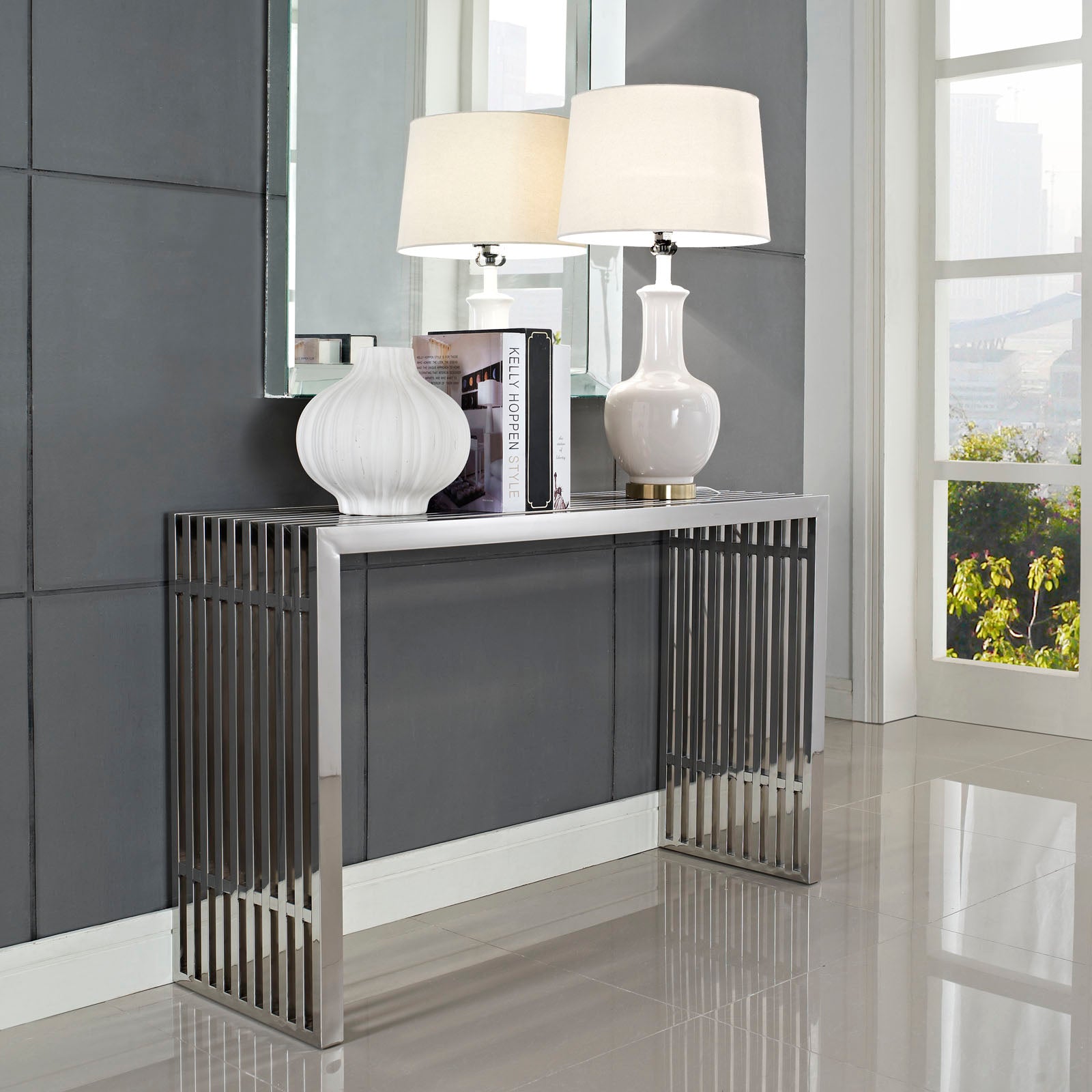 Gridiron Console Table - Silver