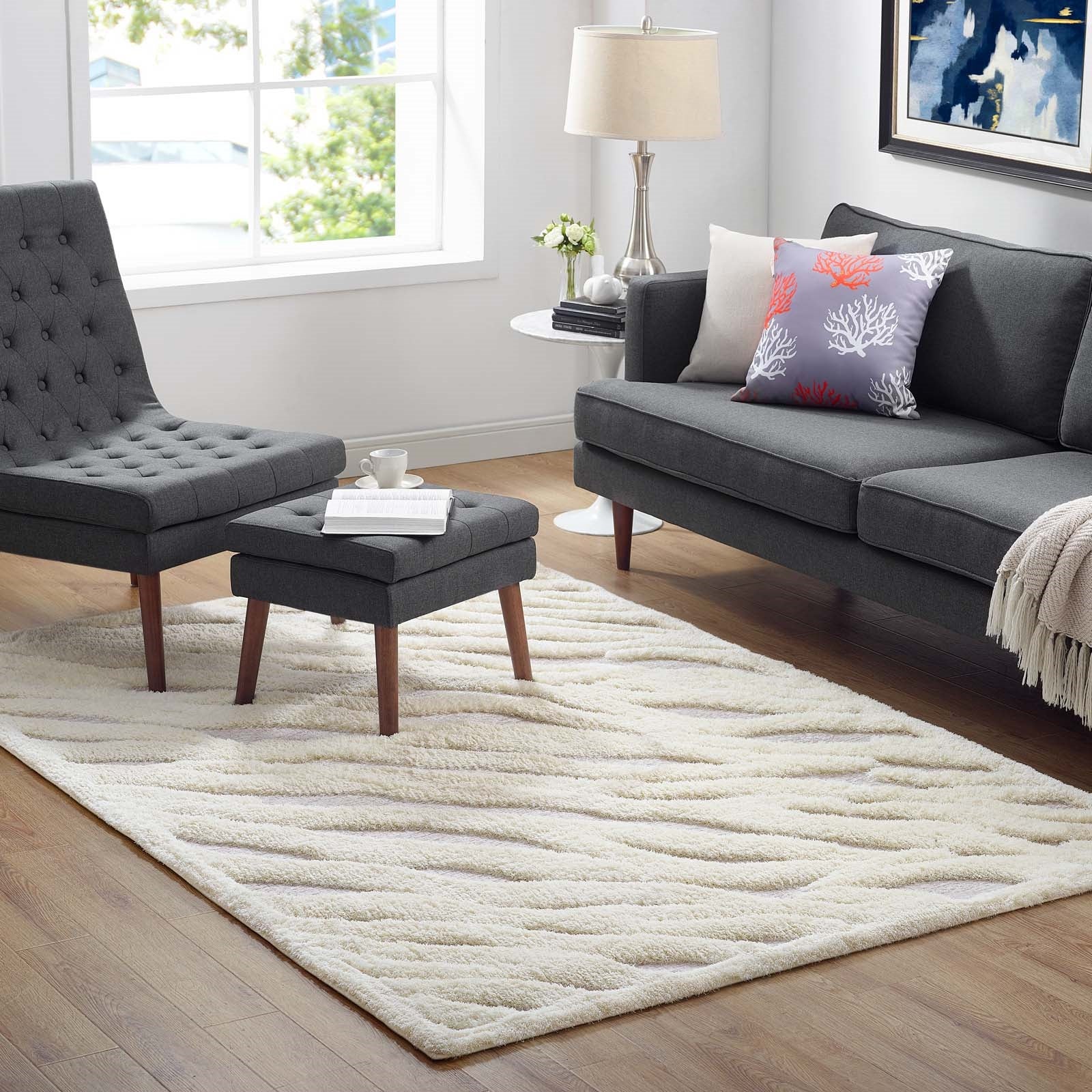 WHIMSICAL CURRENT WAVY ABSTRACT SHAG RUG